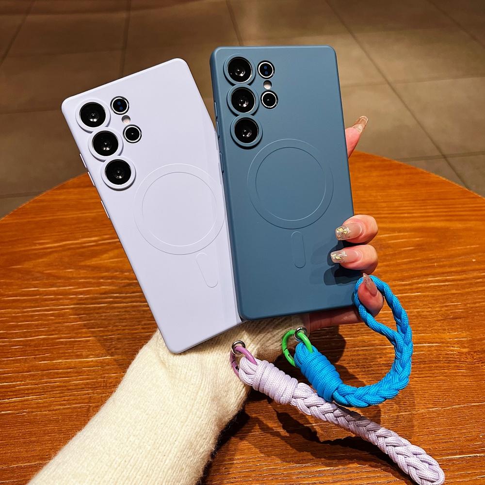 Matte Lanyard Magnetic Case for Samsung Galaxy S2 Ultra S24 FE S23 S22 S21 Plus A A6 A16 A3 A1 A36 Wrist Strap Cover