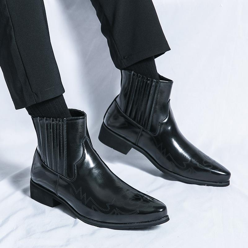 British Men's Ankle Leather Chelsea Boots Ankle Western Cowboy Boots For Men High Quality Leather Motorcycle Boots Men Winter