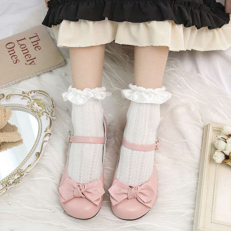 Cute Japanese Lolita round head girl style shoes women's 2025 spring and autumn new bow college thick heel shoes