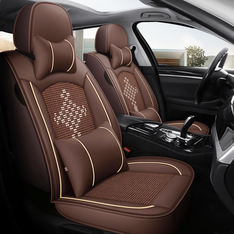 5-Seat Car Seat Covers + Headrest Pillow, Curved PU Leather, Light Luxury, Comfortable, Breathable, Simple and Stylish Car Seat Cushions