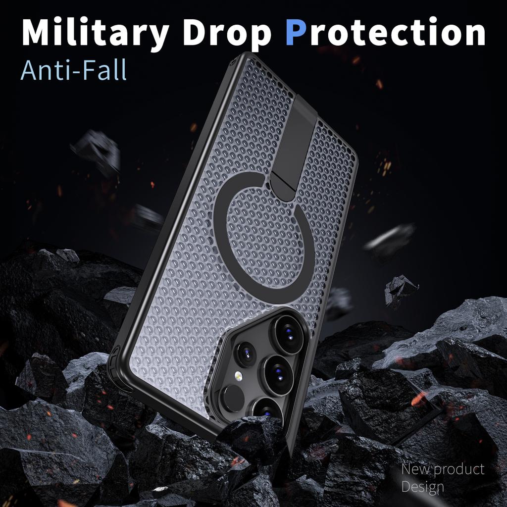 Case For Samsung Galaxy S25 S24 S23 S22 Ultra Plus S25Edge S24FE M56 F56 Heat Dissipation Hide Bracket Magnetic Shockproof Cover