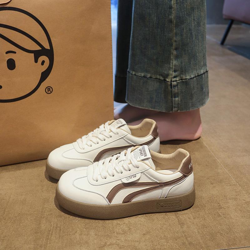 Cowhide Version Women's Leather Board Shoes Autumn New Soft-soled Casual Sports Shoes Versatile White Shoes