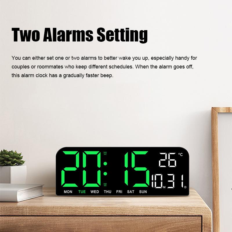 9 Inch Large Digital Wall Clock Temperature and Date Week Display Night Mode 12/24H Table Alarm Clock Electronic LED Clock