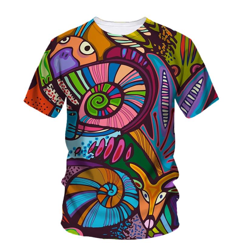 Sommar Nya Kreativa Graffiti Konst grafiska t-shirts Män Casual Bohemisk Personlighet harajuku Tryckta O-hals Streetwear T-shirts Toppar