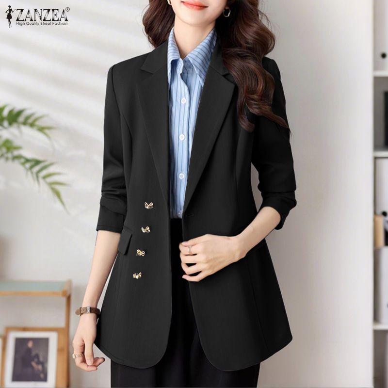 ZANZEA Damen Lässiger Umlegekragen Langarm Dünner Cardigan Blazer