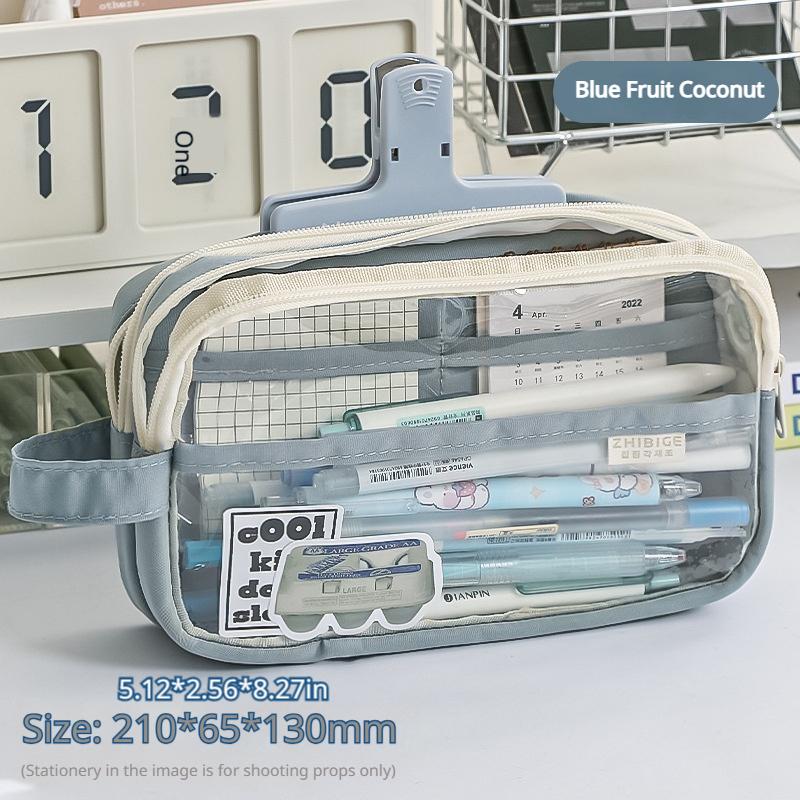 Clear Pencil Bag Portable Color Block Stationery Organizer Large Capacity Student Pencil Case School Supplies Storage Pouch