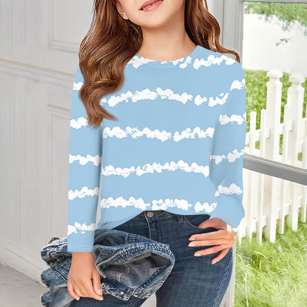 Girls Long Sleeve T Shirts Kids Fall Tops Crewneck Printed Basic Tees 3-9Y