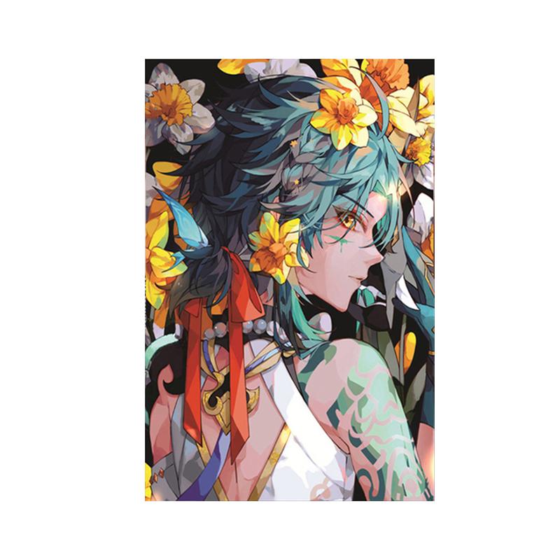 

Genshin Impact персонажи мультфильмов цветочные постеры Декор комнаты аниме игры картинки настенное искусство спальня интерьер плакат холст живопись 21x30cm No Frame