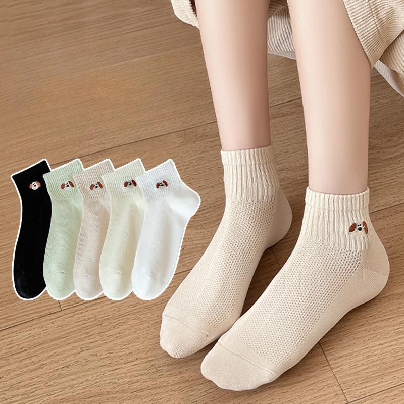 Boat Socks, Pure Cotton Women's Spring and Summer Thin Short Cotton Socks, Mesh Embroidered All-cotton Socks