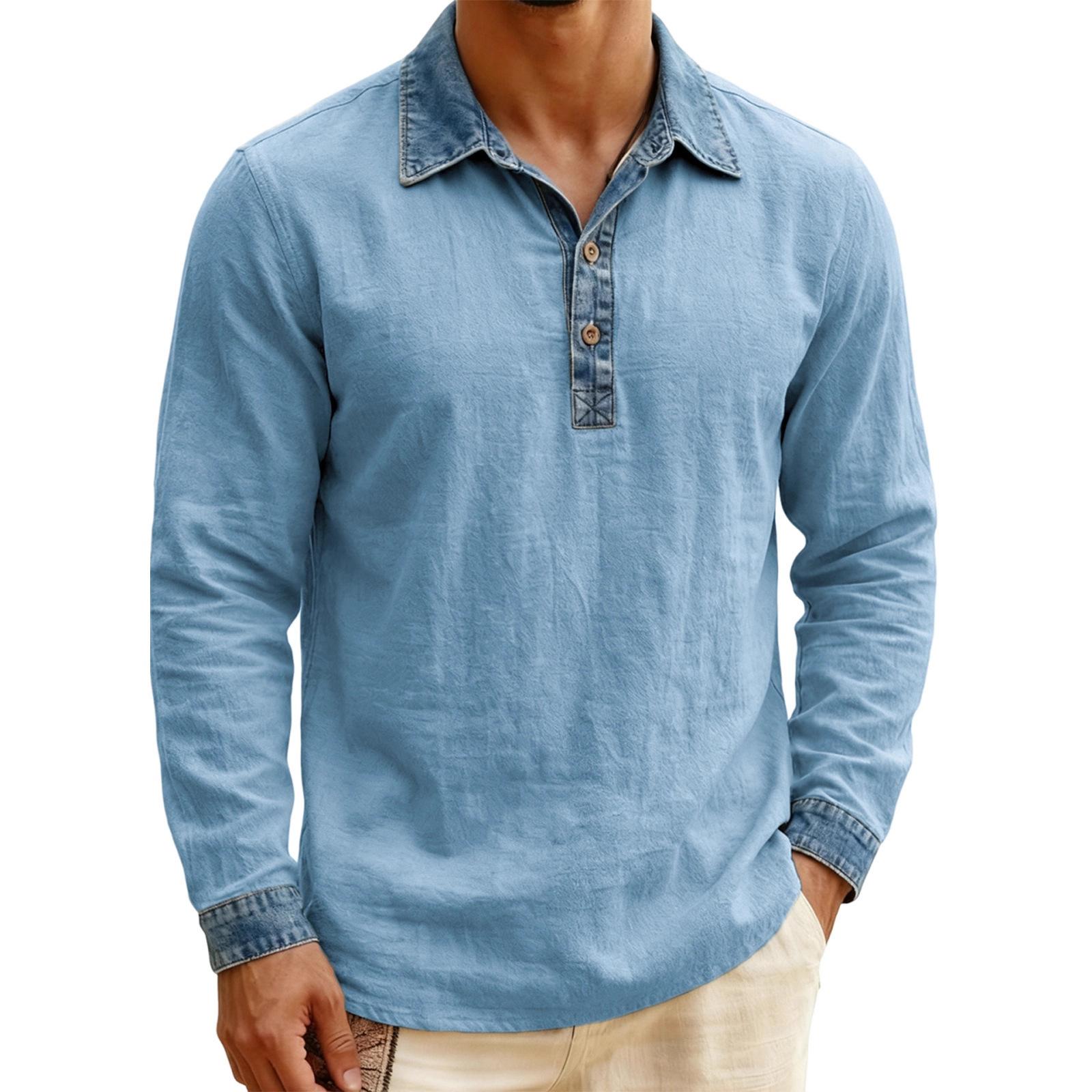 

Men s Short Sleeved Lapel Collar T,shirt Casual Round Neck Top S синій