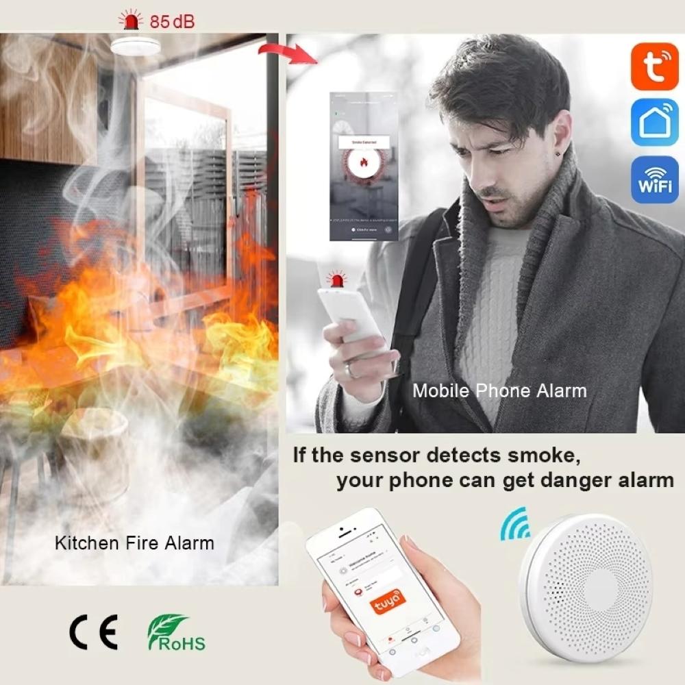 New 2in1 Version WiFi Tuya Smart Co & Smoke Detector Alarm Carbon Monoxide Parlor Room Kitchen Shop Fire PIR Sound Sensor Alert