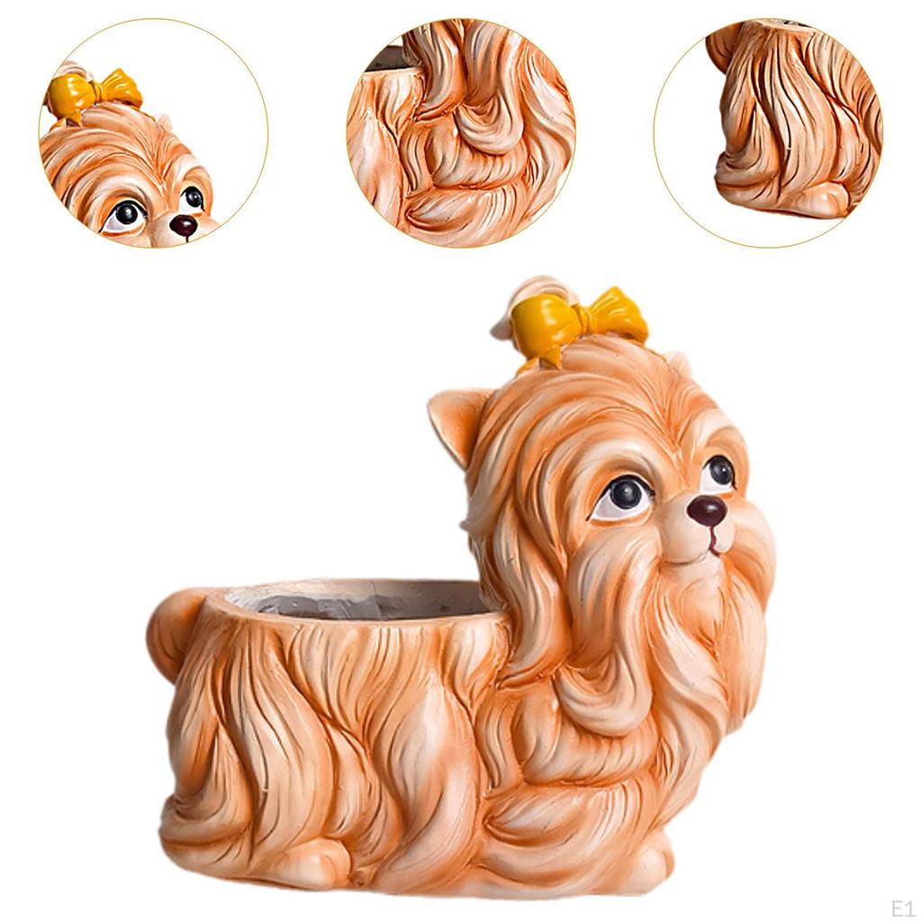 Dog Figurine Desktop Ornament Flower Pot Resin Cute Creative Decorative Statue Plant for Bedroom