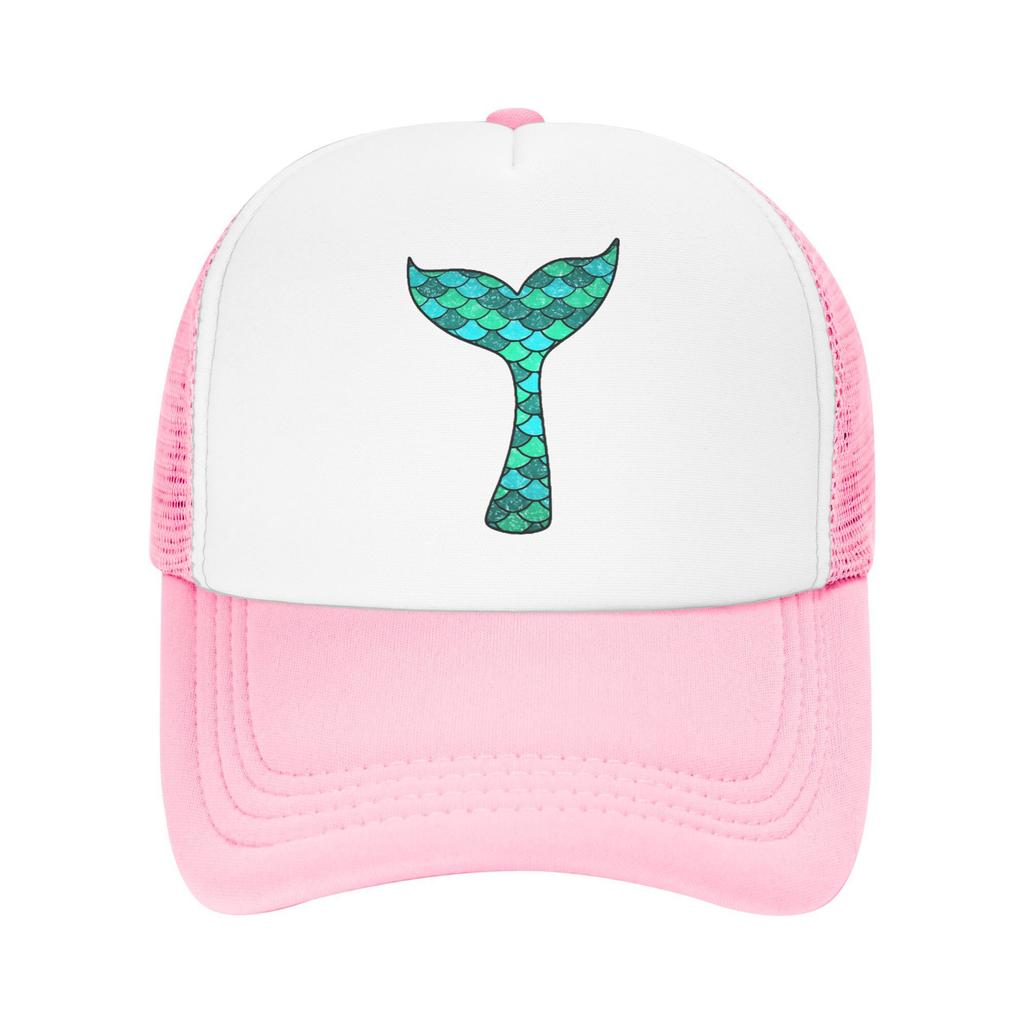 Mermaid Tail Print Trucker Hat Breathable Mesh Baseball Cap Black White Adjustable Casual Outdoor Headwear
