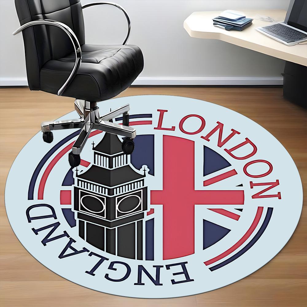 1pc London England Office Round Area Rug, Indoor Mat Suitable ForOffice, Under Office Chairs Bedroom Living Room Home Decor, Room Deco,  N51