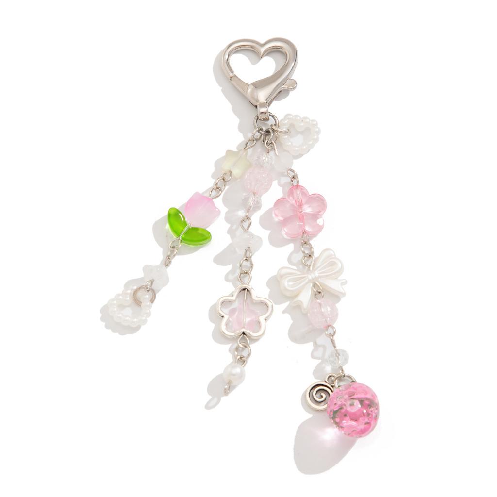 Wind Heart Shape Strawberry Pendant Keychain Female, Sweet Tulip Star Mobile Phone Chain Lanyard