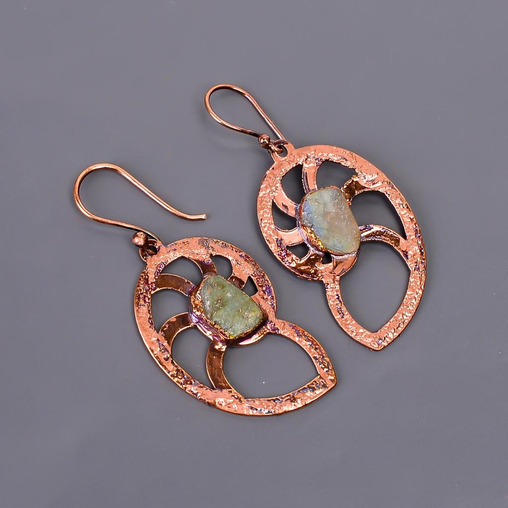 Friendship Day Sale Labradorite Stone Copper Dangling Electroformed New Earrings V-109