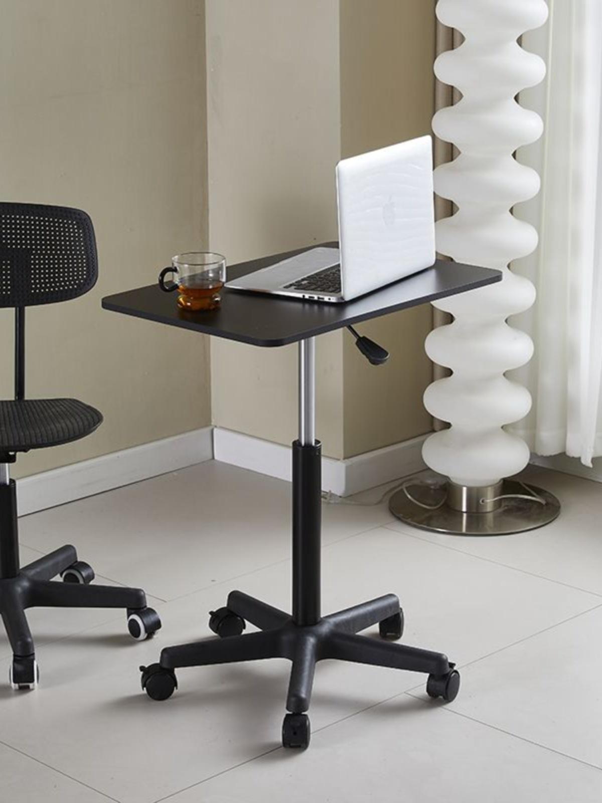 Movable Swivel Sintered Stone Side Table, Height Adjustable Lift Top - Space Saving Rolling Desk for Living Room, Bedroom Office