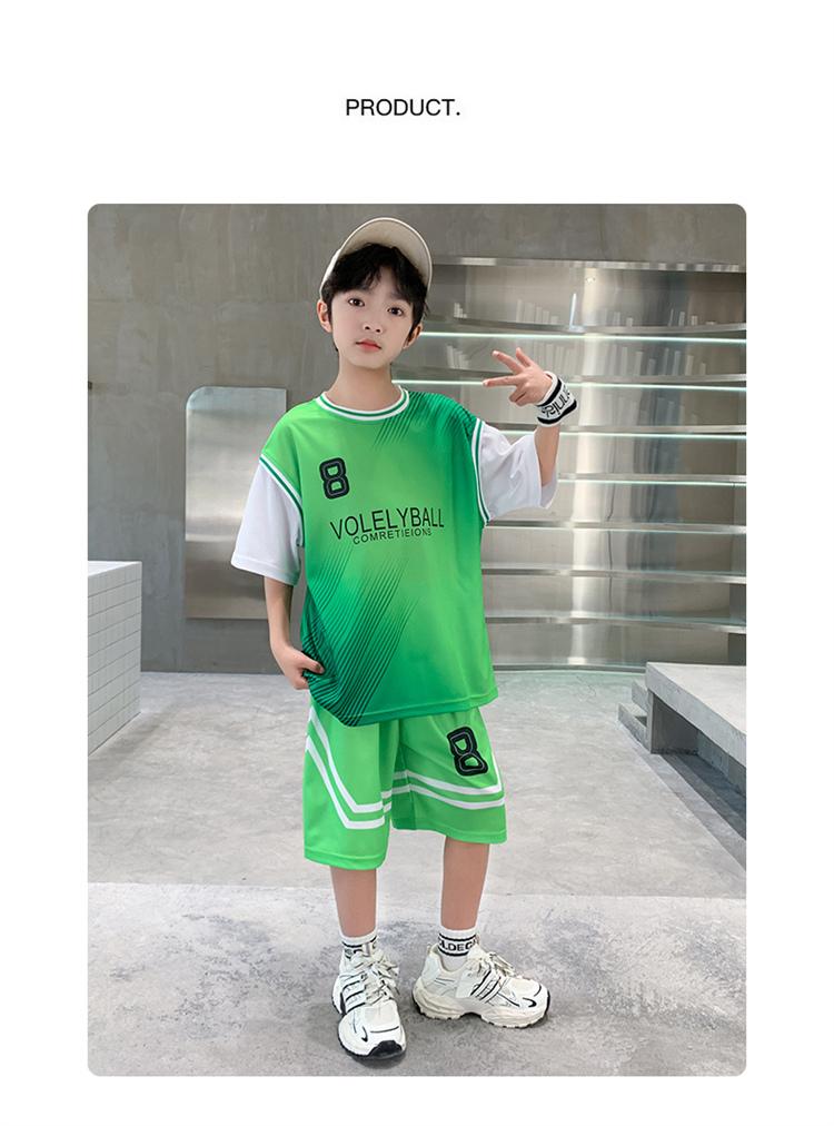 Boys' summer basketball suit set new 2026 mid to large children's summer short sleeved quick drying sports football suit trend
