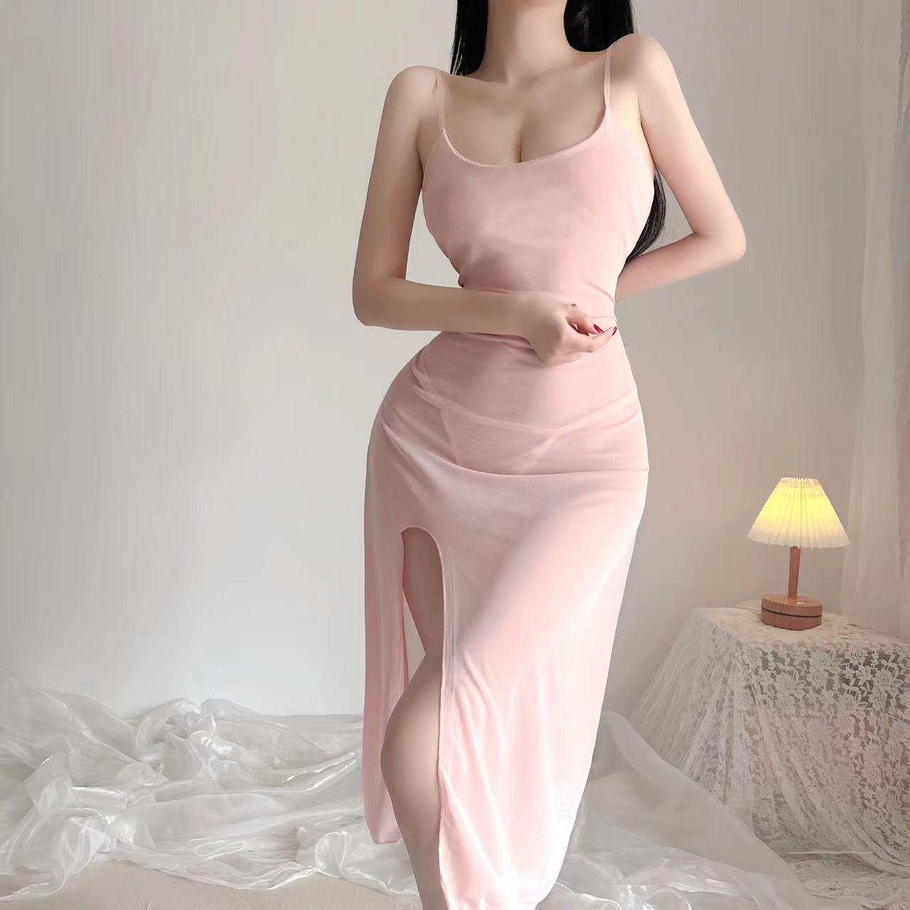 

Женская сексуальная сетчатая ночная сорочка на подтяжках - Прозрачное нижнее белье, платье для сна One Size розовый/телесный