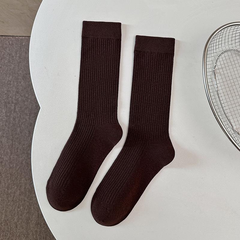 Ankela Red Socks for Women, Spring and Autumn, Mid-calf Socks, Cotton, Wine Red, Dark Red, Slender Long Socks