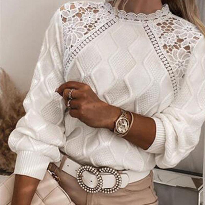 Chic Socialite Lace Shoulder Slim-Fit Women's Knit Sweater