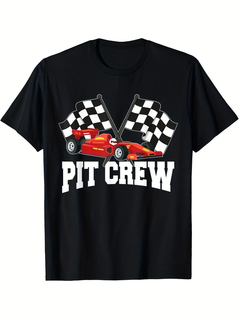 Pit Crew Car Racing Party And Checked Flag T Shirt 180G Same Summer Shirt Sleeved Printed T Shi
