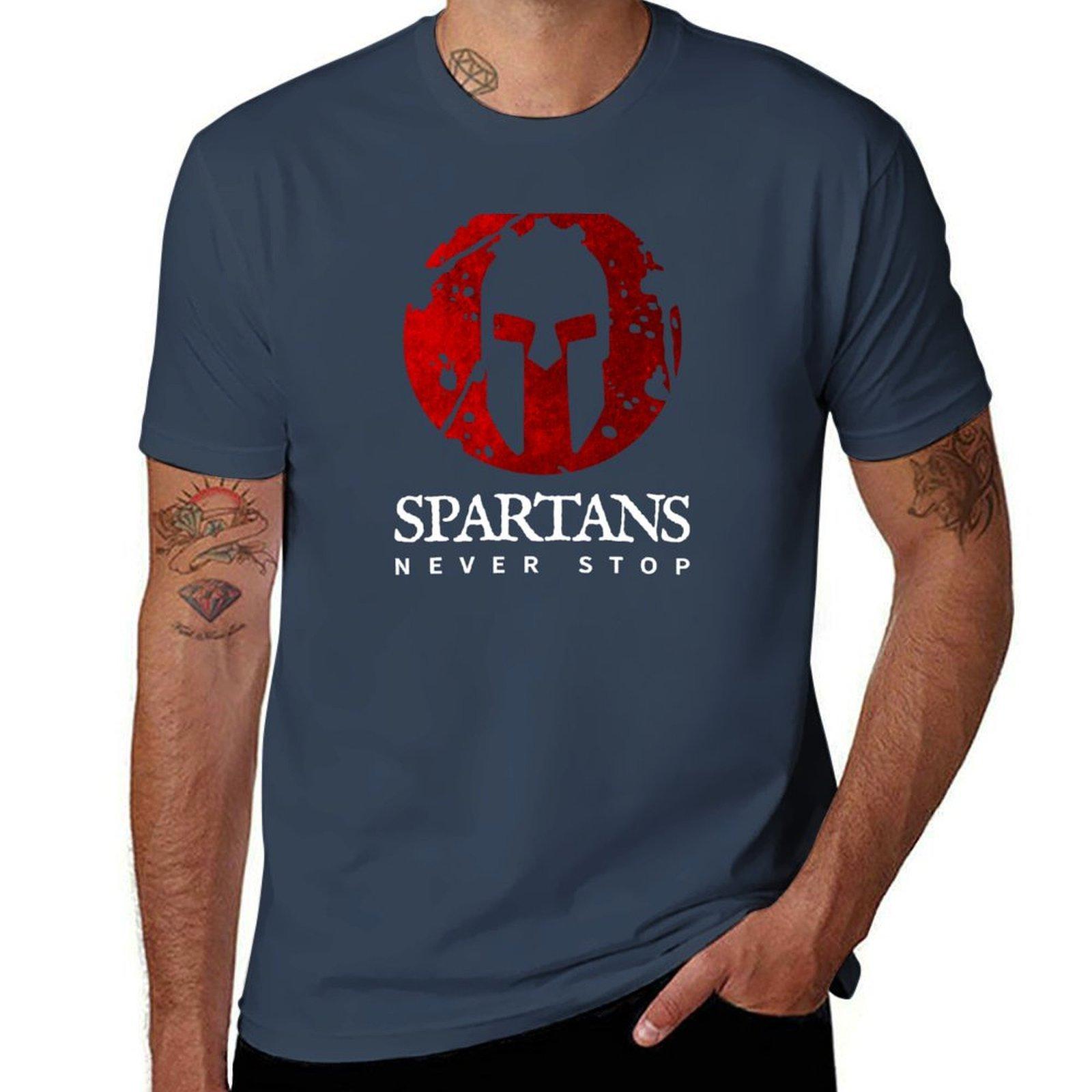 Spartans Never Stop Spartan Warriors Tshirt Basic Solid Color Short Sleeve Tshirt S