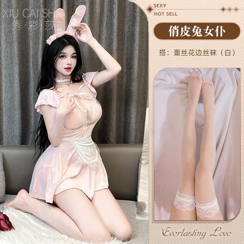 Sexy Lingerie Sexy Bunny Maid Dress Cosplay Perspective Breast Tits Uniform Seduction Passion Free Suit