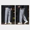 Men Spring Fall Pants with Side Pockets Drawstring Elastic Waist Wide Leg Thin Slacks Solid Color Loose Street Style Sport Trousers for Daily Wear