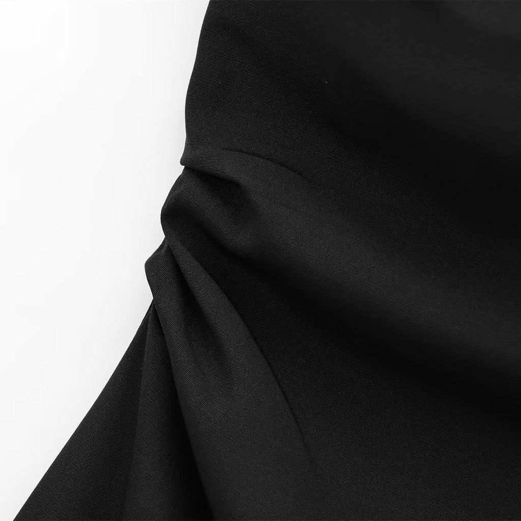 Spring 2025 Women's Feather-Trimmed One-Shoulder Ruched Strapless Dress