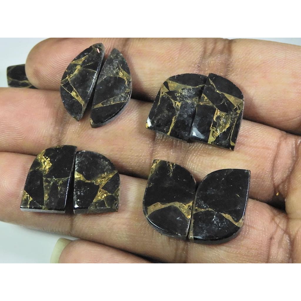 75Cts. Natural Black Copper Tourquise Fancy Cabochon Matched Pair 7Pair Lot A-133