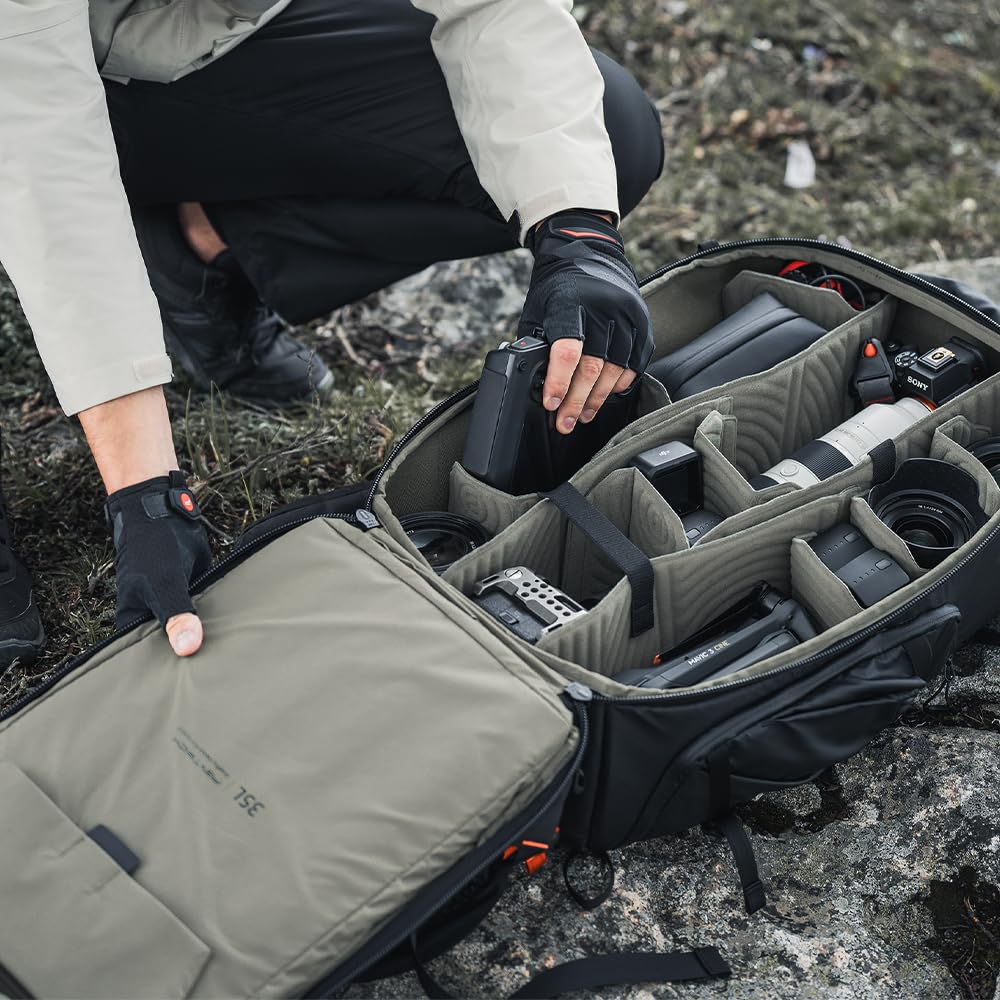 OnePro Focux Backpack 35L PGYTECH Outdoor Photography Camera Bag Photographer Large Capacity Bag Backpack Fully Open Top Access Side Access Device