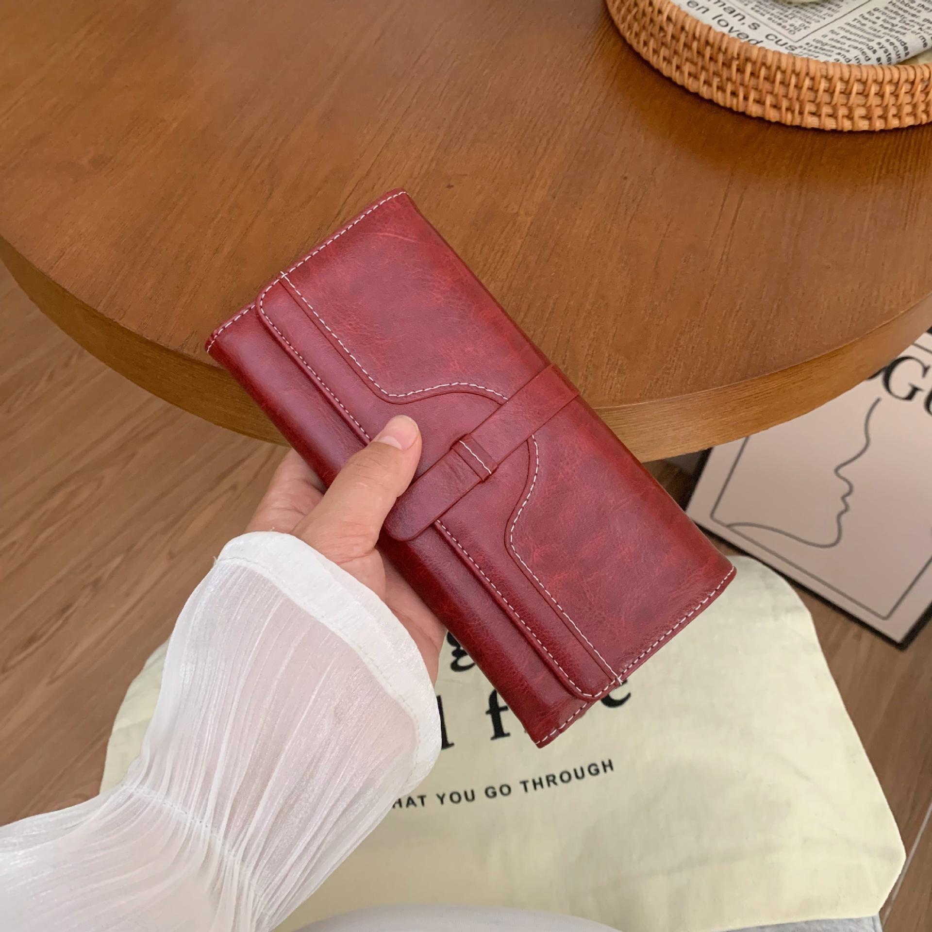 

Женский кошелек длинный 2025 новый портативный модный ретро большой вместимости кардхолдер для карт может вместить мобильные телефоны бордовый