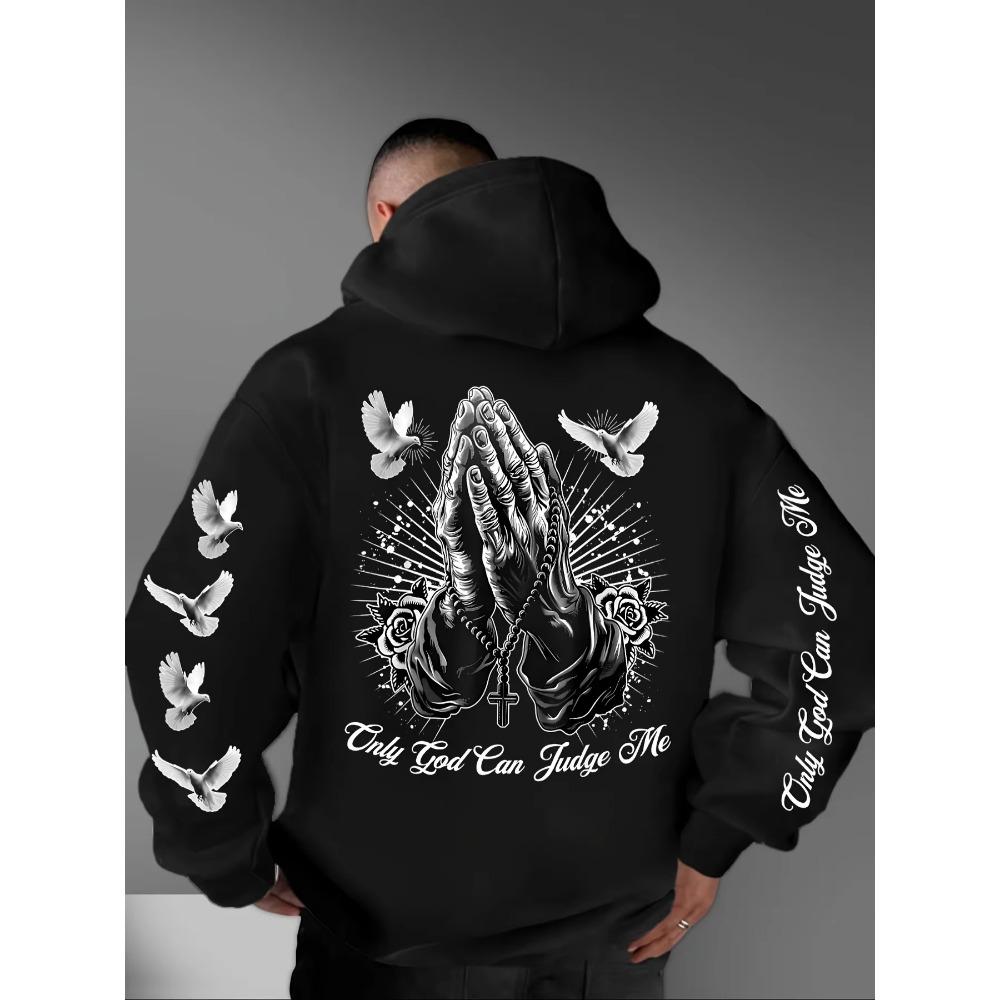 Only God Can Judge Me Praying Hands Dove Cross Graphic Hoodie Men Women Vintage Gothic Streetwear Pullover Sweatshirt Harajuku Hip Hop Daily Wear Top