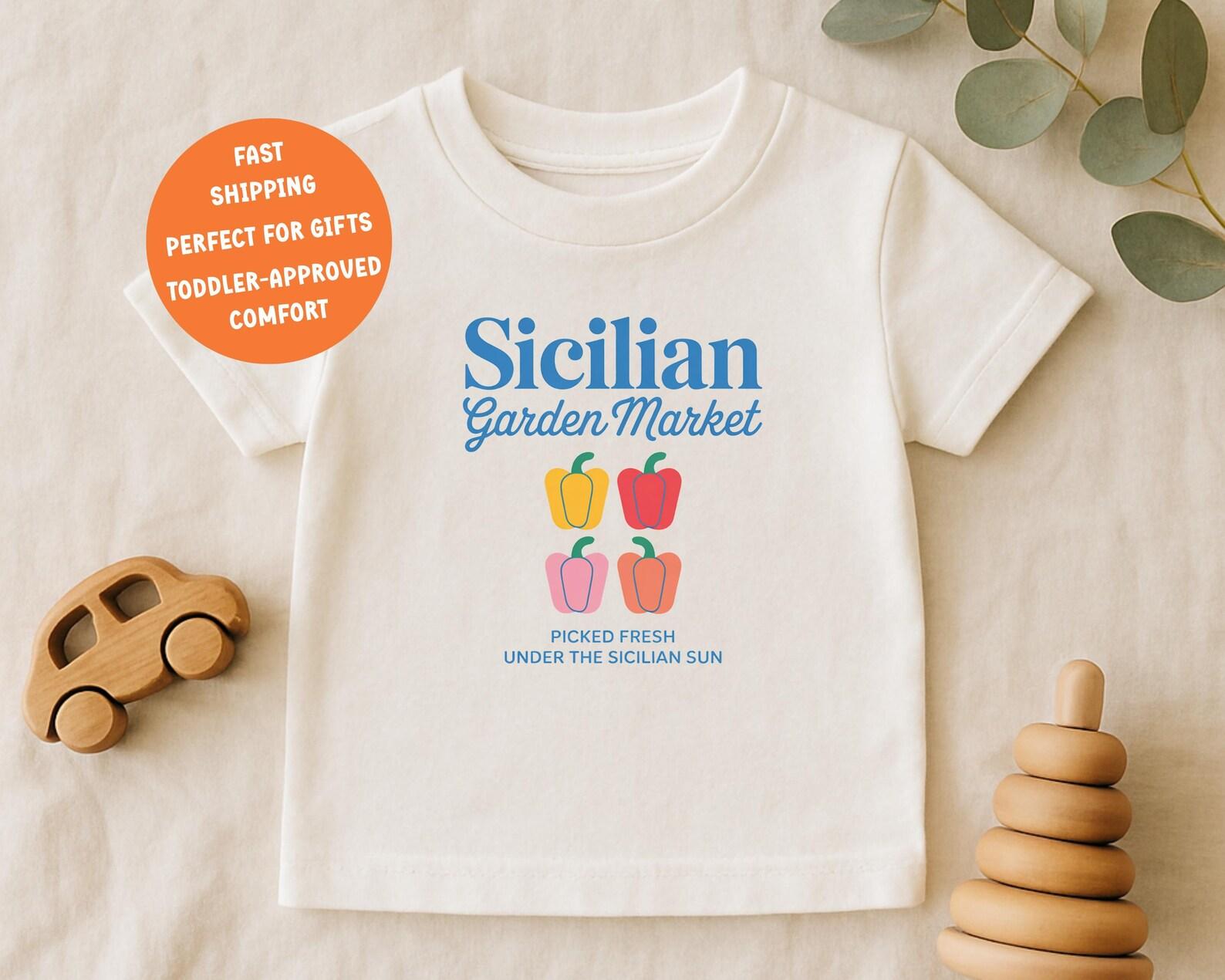 Farmers Market Shirt for Kids: Sicilian Garden Market Tee, Cute Vegetable Toddler Shir, Italian Market Outfit 150