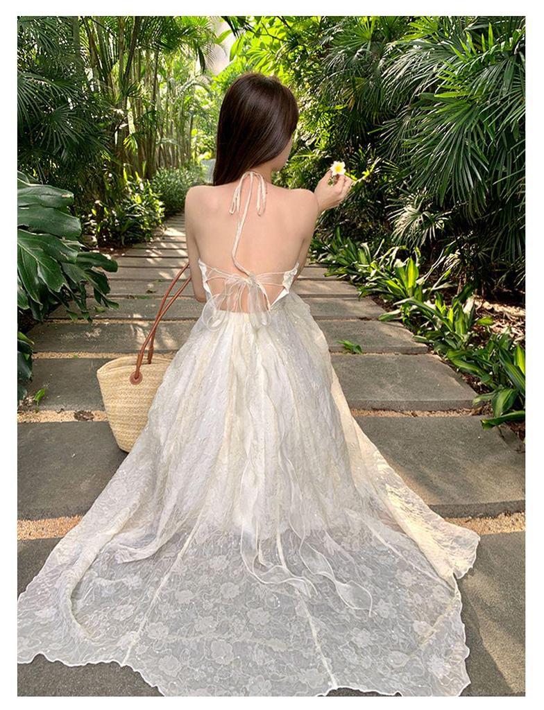 French Halterneck Strappy Summer Dress - Women's Elegant Beach Chiffon Long Dress for Vacation (2026)