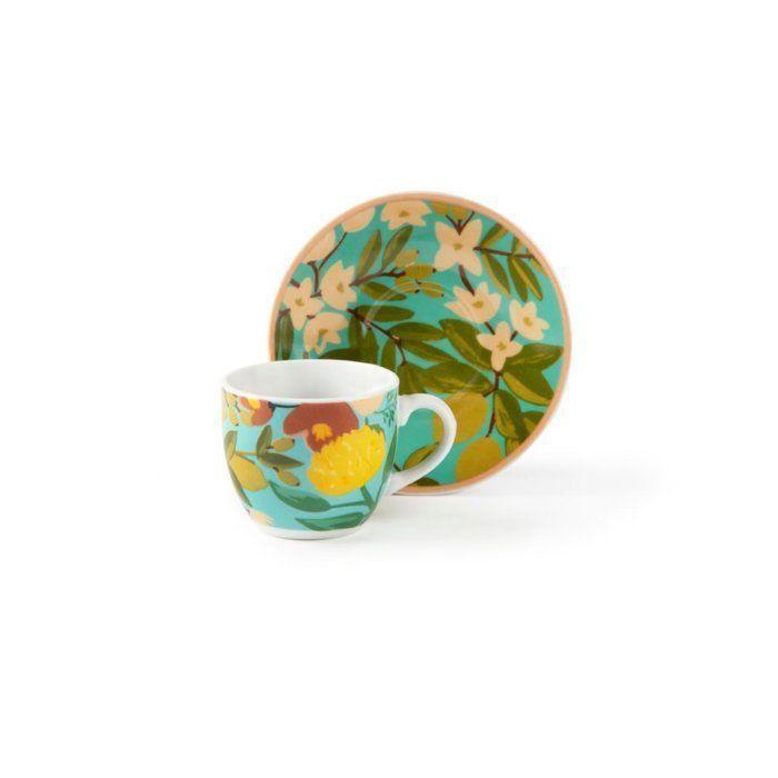 Ensemble de tasses et sous-tasses - EXCÉLSA - Fiori Frida - Céramique - Multicolore - 6 pièces