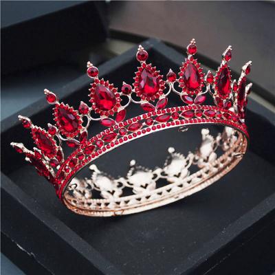 Tiara Lágrima y Coronas Rosa Rojo Diadema Reina Real Rey Círculo Completo Adornos Joyería para el Cabello de Boda Nupcial Accesorios para Fiesta