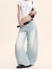Yongfang Retro Light Blue Curved Leg Unisex Jeans - Trendy Loose-Fit Wide-Leg Pants
