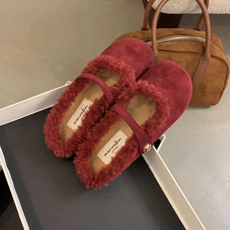 

Gentle fairy fluffy shoes girl 2025 autumn and winter new French lazy one-pedal leopard print velvet bag head half slippers 35 красный