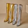 Oro Argento Stivali Donna Inverno Punta Affusolata Stringati Tacchi Alti Scarpe Performance Gruppo Ballo Festa Stivali Alti al Ginocchio Femminili