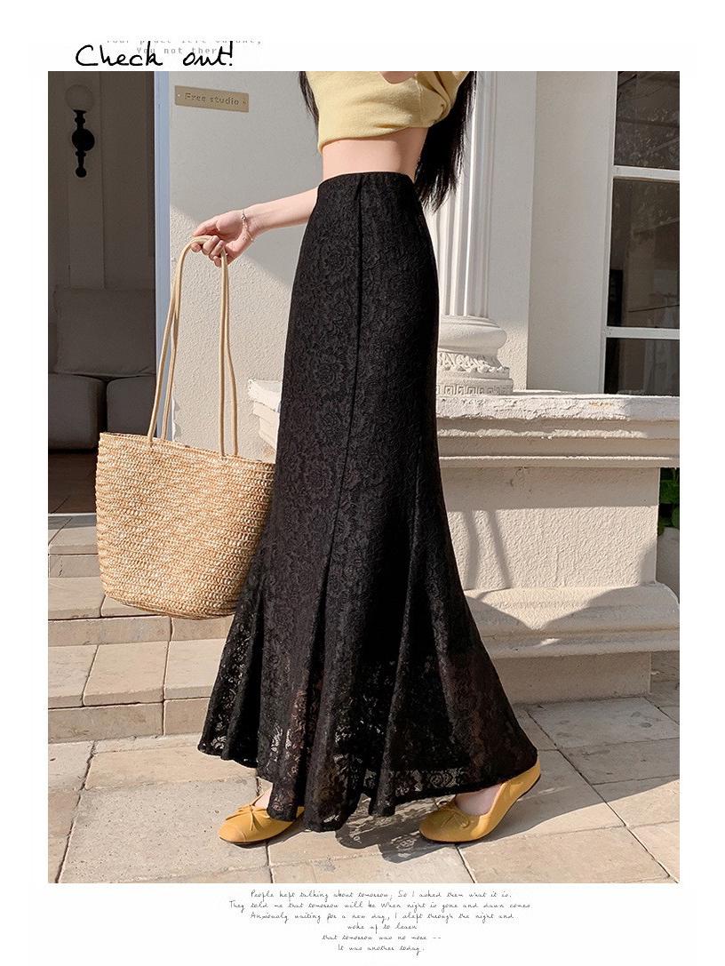 

Юбка-рыбий хвост из белого кружева с высокой талией 2025 года на весну, лето и осень 2XL чёрный