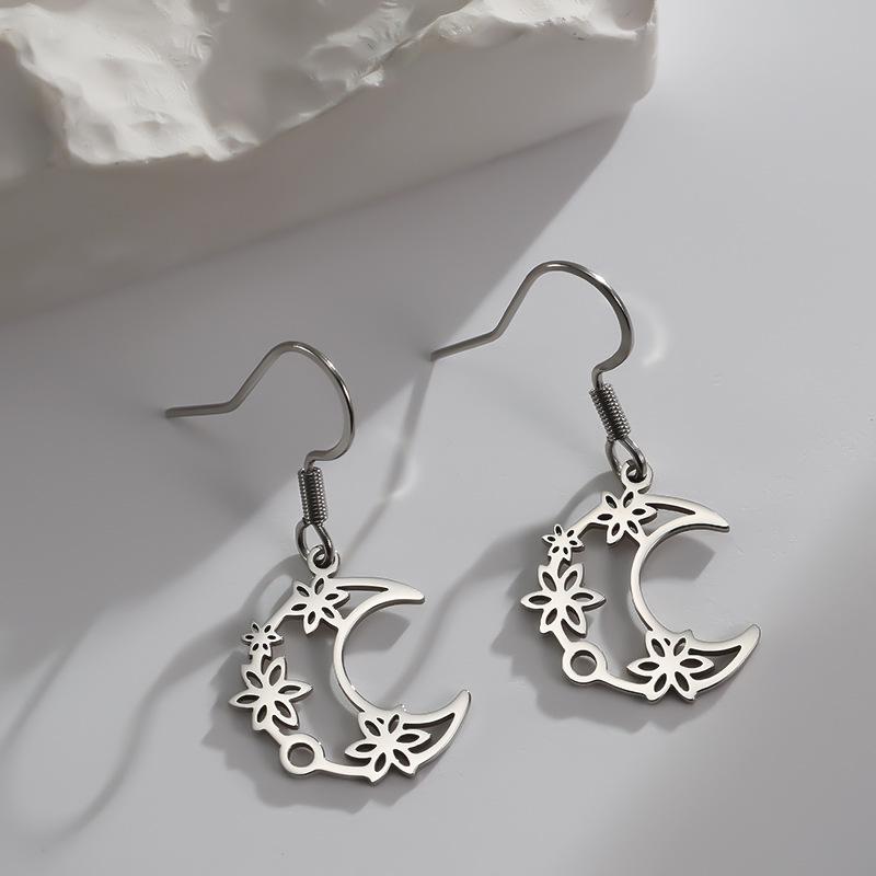 2025 Stylish Stainless Steel Moon Flower Cut-out Earrings for Women