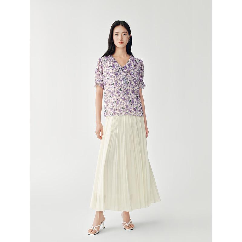 Jiuzi Women's Pleated Printed Resort Midi Skirt