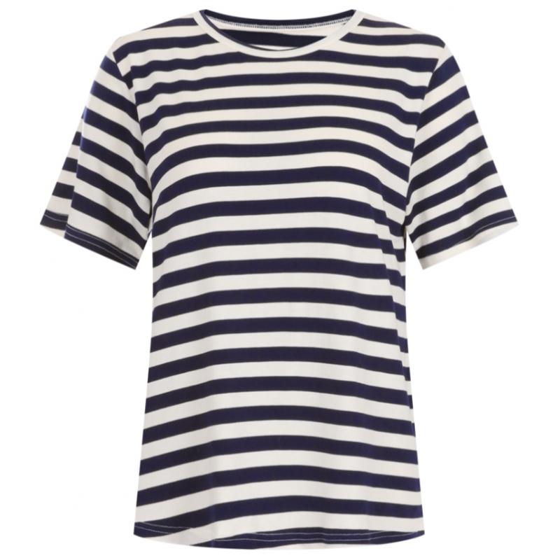 Shop   Women S Round Neck STriped ShorT Sleeve baSic T ShirT Navy Dai wSh 20615