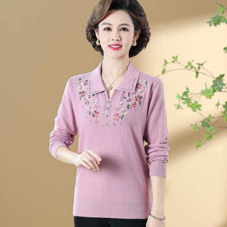 New Style Fashionable Mother Early Spring Top Middle-aged and Elderly Women's Spring Clothes 40 Years Old 50t-shirt Knitted Sweater