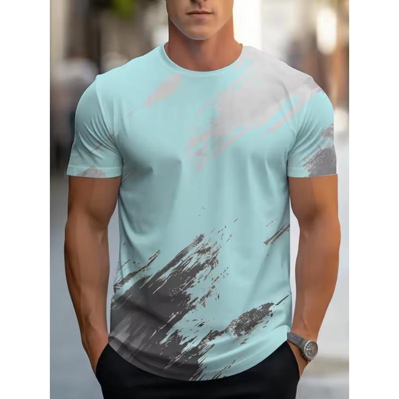 Sommer Herren Personalisierte Linie 3D Muster Kurzarm Rundhals T-Shirt Modische Herren Tops Geeignet Outdoor Walking