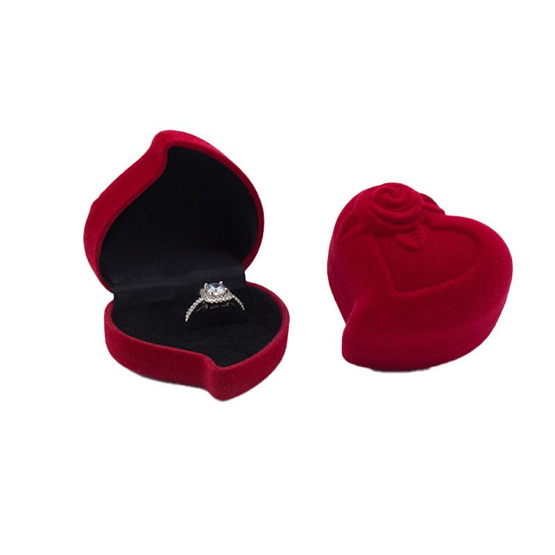 Luxury Heart-Shaped Wedding Ring Box Jewelry Display Storage Box Engagement Rose Flower Design Ring Box Couple Gifts Box