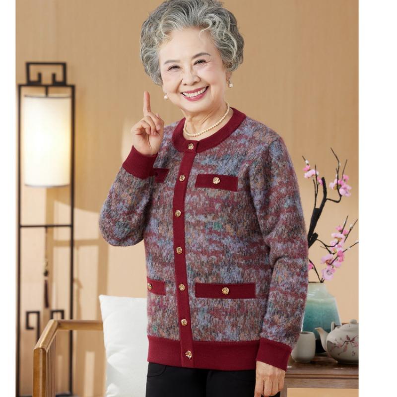 Autumn and Winter Clothes Color Cardigan Old Coat In the Elderly Mother Clothing Old Lady Velvet Warm Grandma