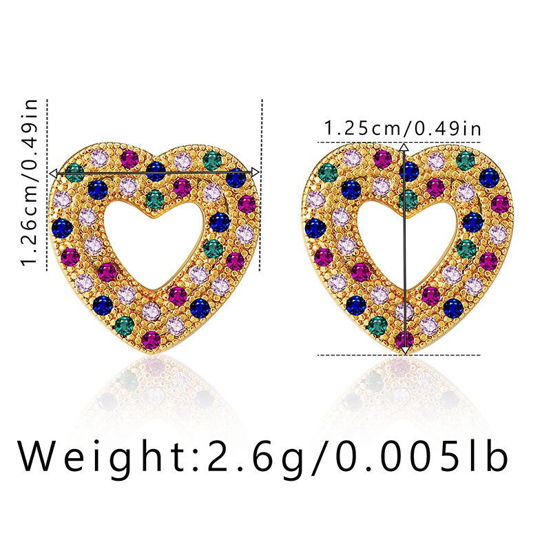 Women Sweet 18k Gold Plated Heart Shape Zircon Stud Earrings Jewelry